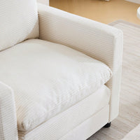 Oversized Upholstered Corduroy Armchair With Ottoman For Living Room Bedroom Office In Beige