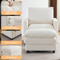 Oversized Upholstered Corduroy Armchair With Ottoman For Living Room Bedroom Office In Beige