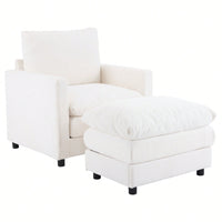 Oversized Upholstered Corduroy Armchair With Ottoman For Living Room Bedroom Office In Beige
