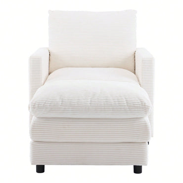 Oversized Upholstered Corduroy Armchair With Ottoman For Living Room Bedroom Office In Beige