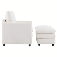 Oversized Upholstered Corduroy Armchair With Ottoman For Living Room Bedroom Office In Beige