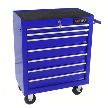 Multifunctional 7 Drawer Tool Cart With Wheels In Blue For Easy Storage And Mobility