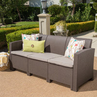 Outdoor 3-Seater Faux Wicker Rattan Sofa With Water Resistant Cushions In Brown And Beige