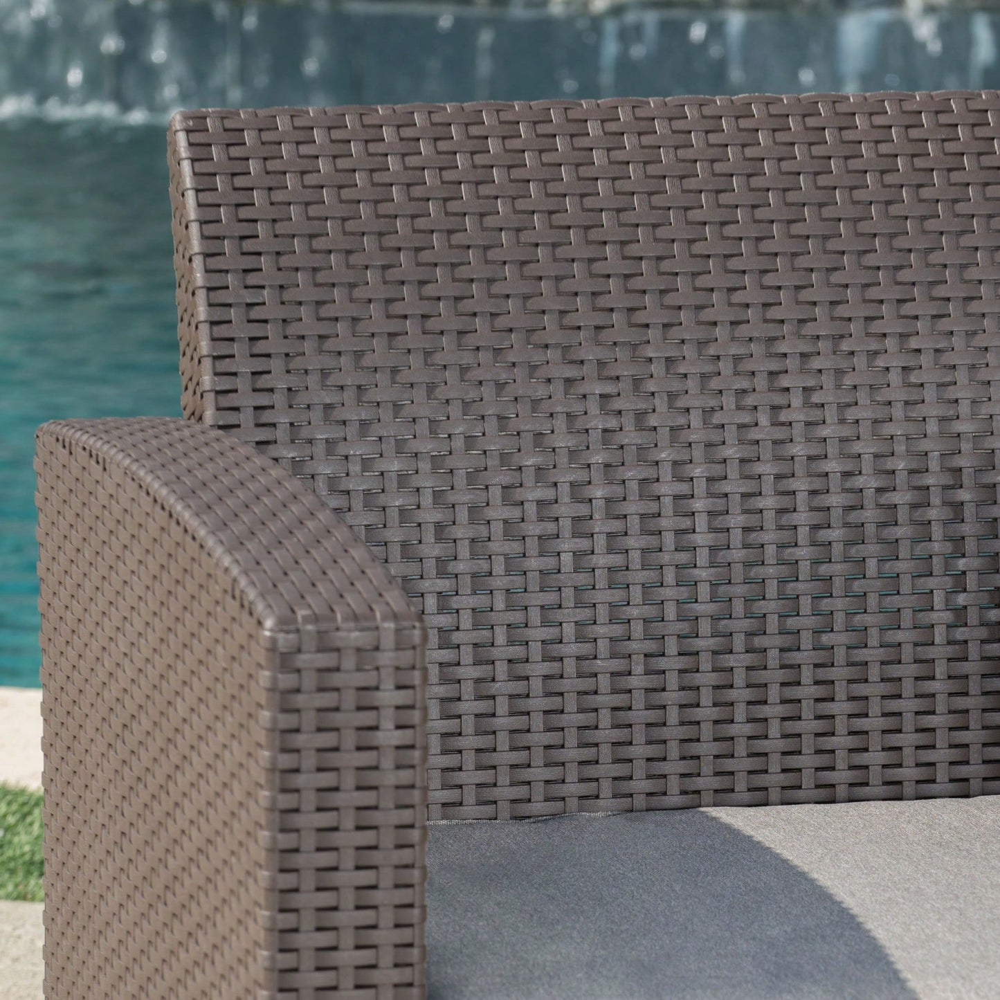 Outdoor 3-Seater Faux Wicker Rattan Sofa With Water Resistant Cushions In Brown And Beige