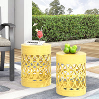 Modern Outdoor Metal Set Of 2 End Tables For Patio And Garden Use