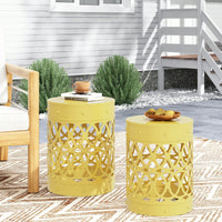 Modern Outdoor Metal Set Of 2 End Tables For Patio And Garden Use