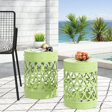 Modern Outdoor Metal Set Of 2 End Tables For Patio And Garden Use