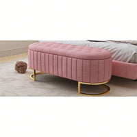 Beige Velvet Storage Ottoman with Button-Tufted Design and Metal Legs for Bedroom and Living Room Fully Assembled Except for Legs