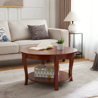 Round Coffee Table With Open Storage Shelf 2-Tier Wooden Accent Table For Living Room Bedroom And Small Spaces 30 X 30 X 18 Inches