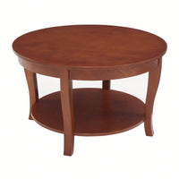 Round Coffee Table With Open Storage Shelf 2-Tier Wooden Accent Table For Living Room Bedroom And Small Spaces 30 X 30 X 18 Inches