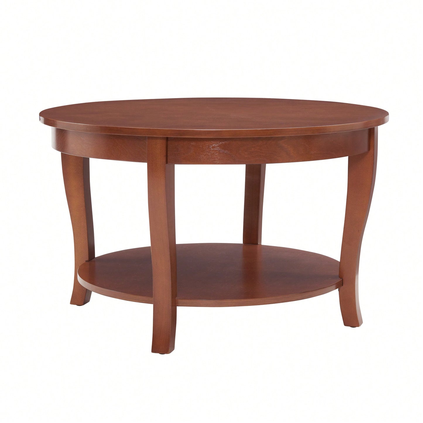 Round Coffee Table With Open Storage Shelf 2-Tier Wooden Accent Table For Living Room Bedroom And Small Spaces 30 X 30 X 18 Inches