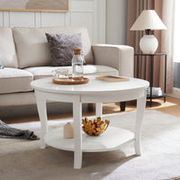 Round Coffee Table With Open Storage Shelf 2-Tier Wooden Accent Table For Living Room Bedroom And Small Spaces 30 X 30 X 18 Inches