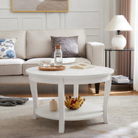 Round Coffee Table With Open Storage Shelf 2-Tier Wooden Accent Table For Living Room Bedroom And Small Spaces 30 X 30 X 18 Inches