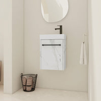 Compact 16 Inch Wall-Mounted Bathroom Vanity With Ceramic Sink And Soft-Close Cabinet Door Ideal For Small Spaces