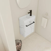 Compact 16 Inch Wall-Mounted Bathroom Vanity With Ceramic Sink And Soft-Close Cabinet Door Ideal For Small Spaces