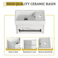 Compact 16 Inch Wall-Mounted Bathroom Vanity With Ceramic Sink And Soft-Close Cabinet Door Ideal For Small Spaces