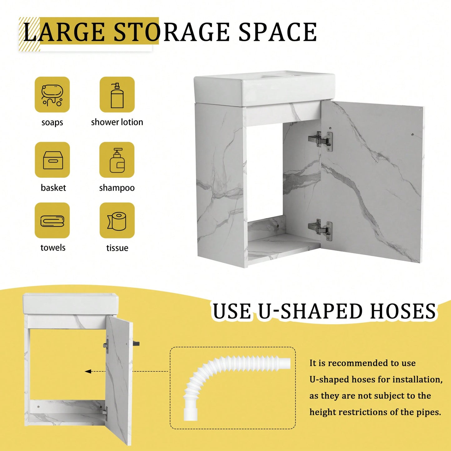 Compact 16 Inch Wall-Mounted Bathroom Vanity With Ceramic Sink And Soft-Close Cabinet Door Ideal For Small Spaces