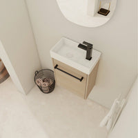 Compact 16 Inch Wall-Mounted Bathroom Vanity With Ceramic Sink And Soft-Close Cabinet Door Ideal For Small Spaces