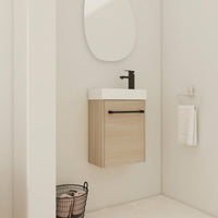 Compact 16 Inch Wall-Mounted Bathroom Vanity With Ceramic Sink And Soft-Close Cabinet Door Ideal For Small Spaces