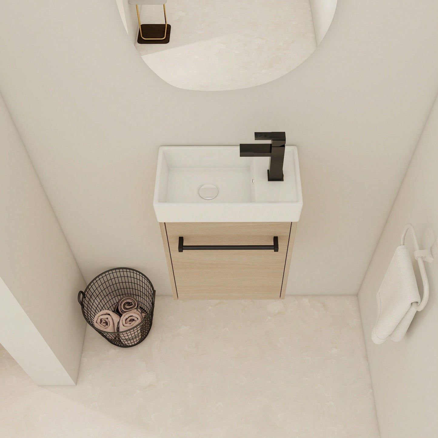 Compact 16 Inch Wall-Mounted Bathroom Vanity With Ceramic Sink And Soft-Close Cabinet Door Ideal For Small Spaces
