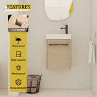 Compact 16 Inch Wall-Mounted Bathroom Vanity With Ceramic Sink And Soft-Close Cabinet Door Ideal For Small Spaces