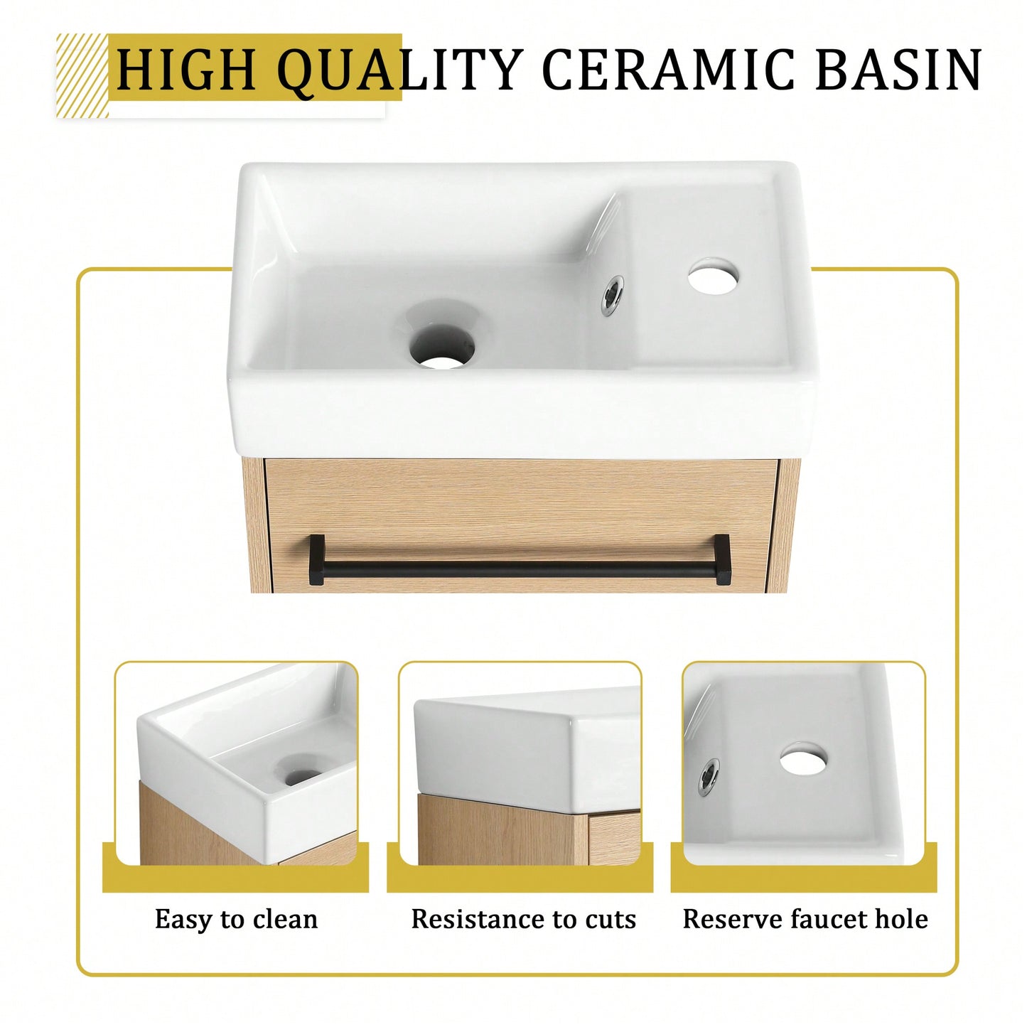 Compact 16 Inch Wall-Mounted Bathroom Vanity With Ceramic Sink And Soft-Close Cabinet Door Ideal For Small Spaces