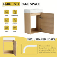 Compact 16 Inch Wall-Mounted Bathroom Vanity With Ceramic Sink And Soft-Close Cabinet Door Ideal For Small Spaces