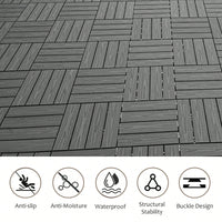 Set of 20 Dark Grey 12x12in Wood Plastic Composite Deck Tiles Durable Weather-Resistant for Indoor Outdoor Use Easy DIY Installation