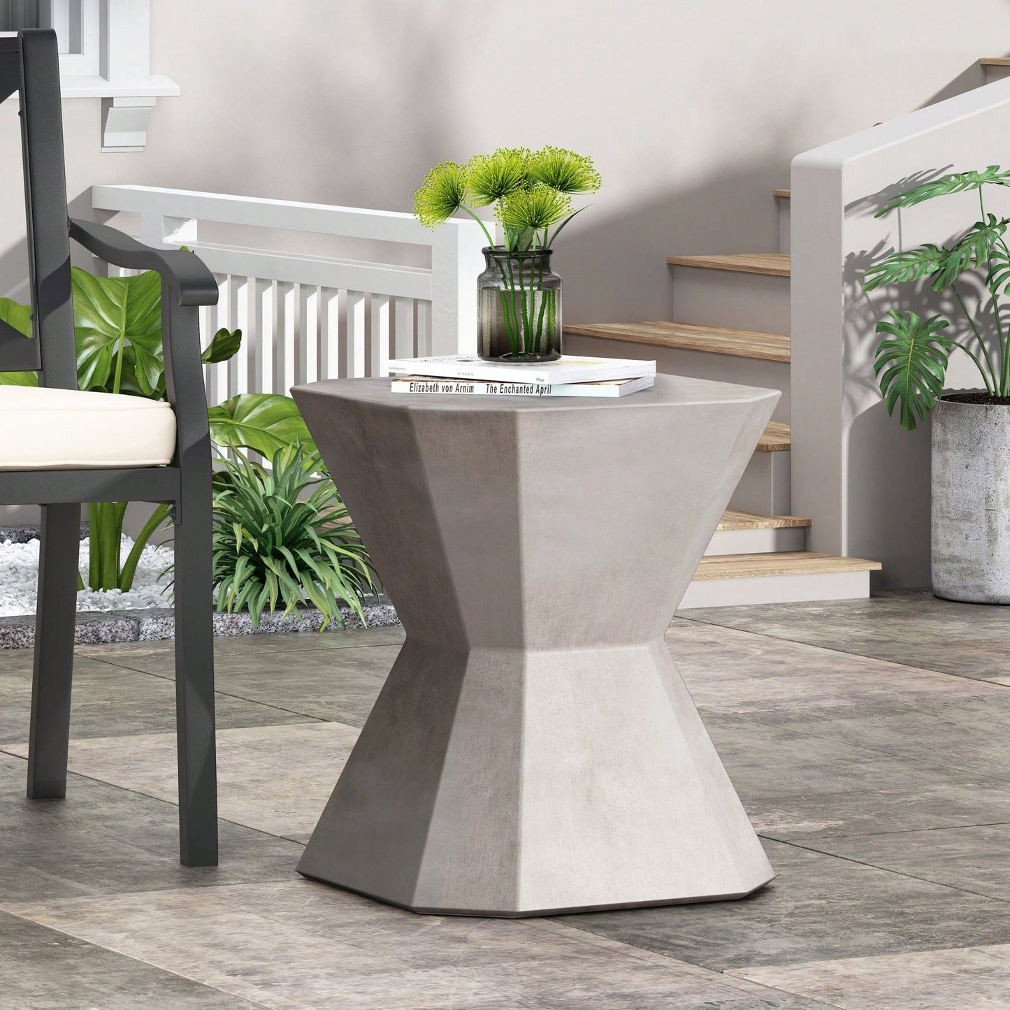 Lightweight Outdoor Concrete Side Table For Patio And Garden