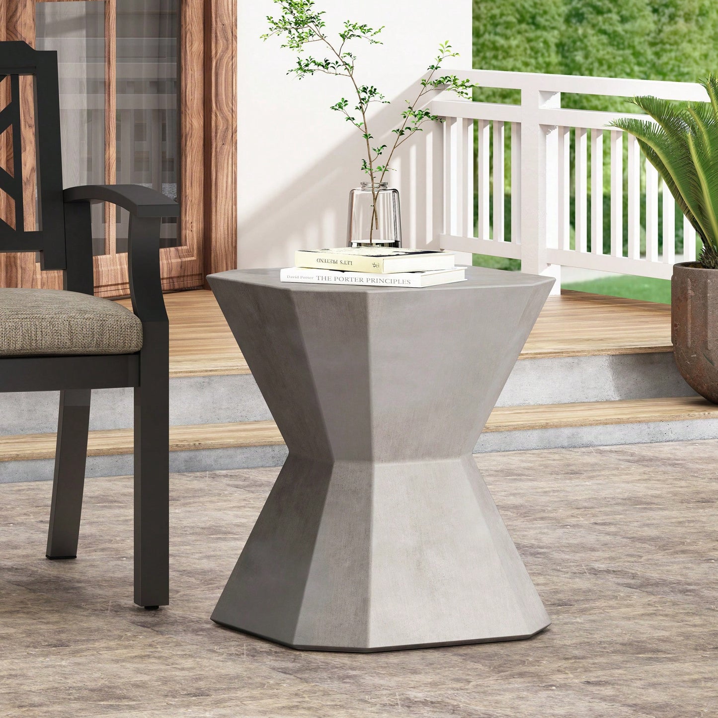 Lightweight Outdoor Concrete Side Table For Patio And Garden