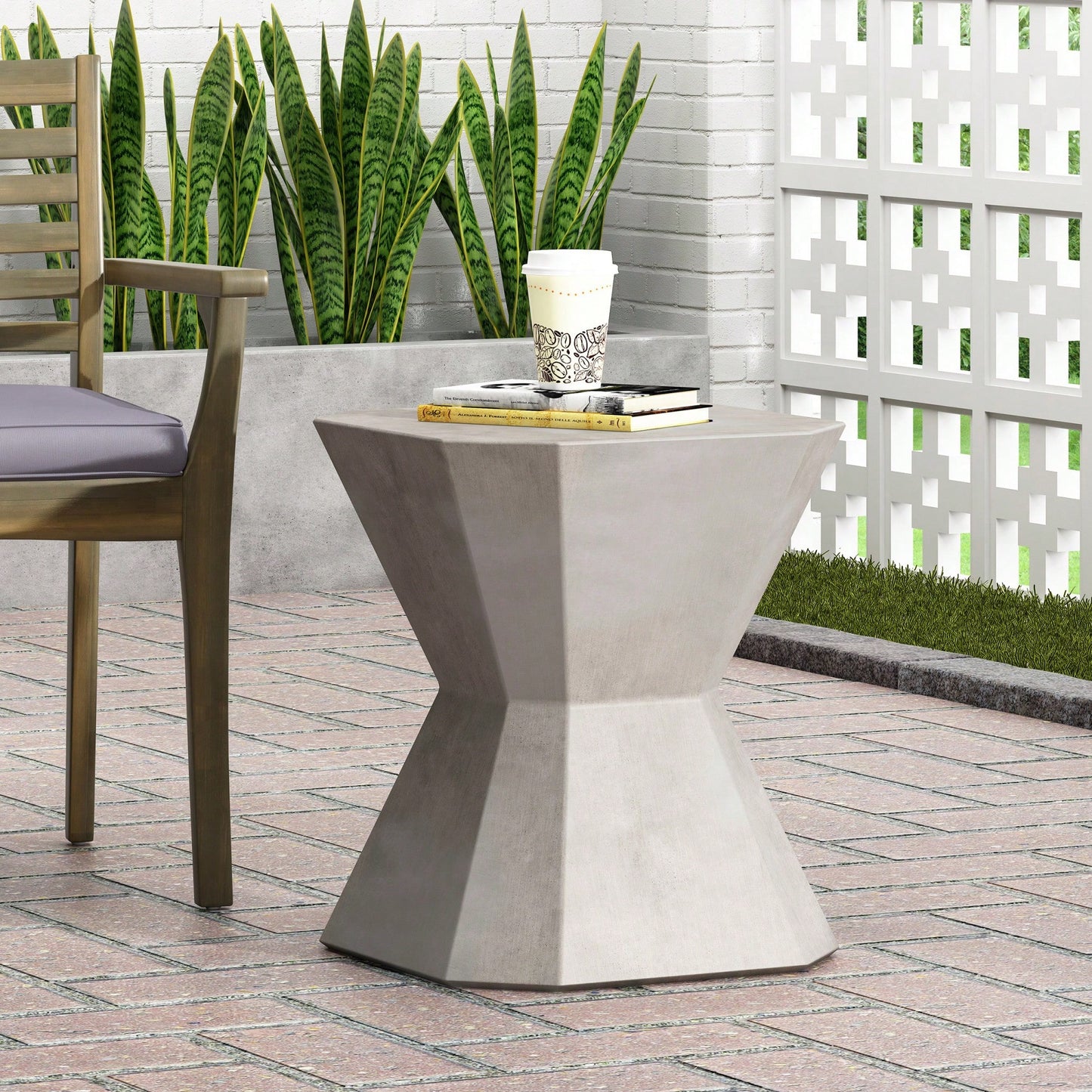 Lightweight Outdoor Concrete Side Table For Patio And Garden