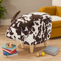 Cow-Shaped Velvet Ottoman Cute Foot Stool For Living Room Bedroom Nursery Playroom Porch Furniture Brown And White