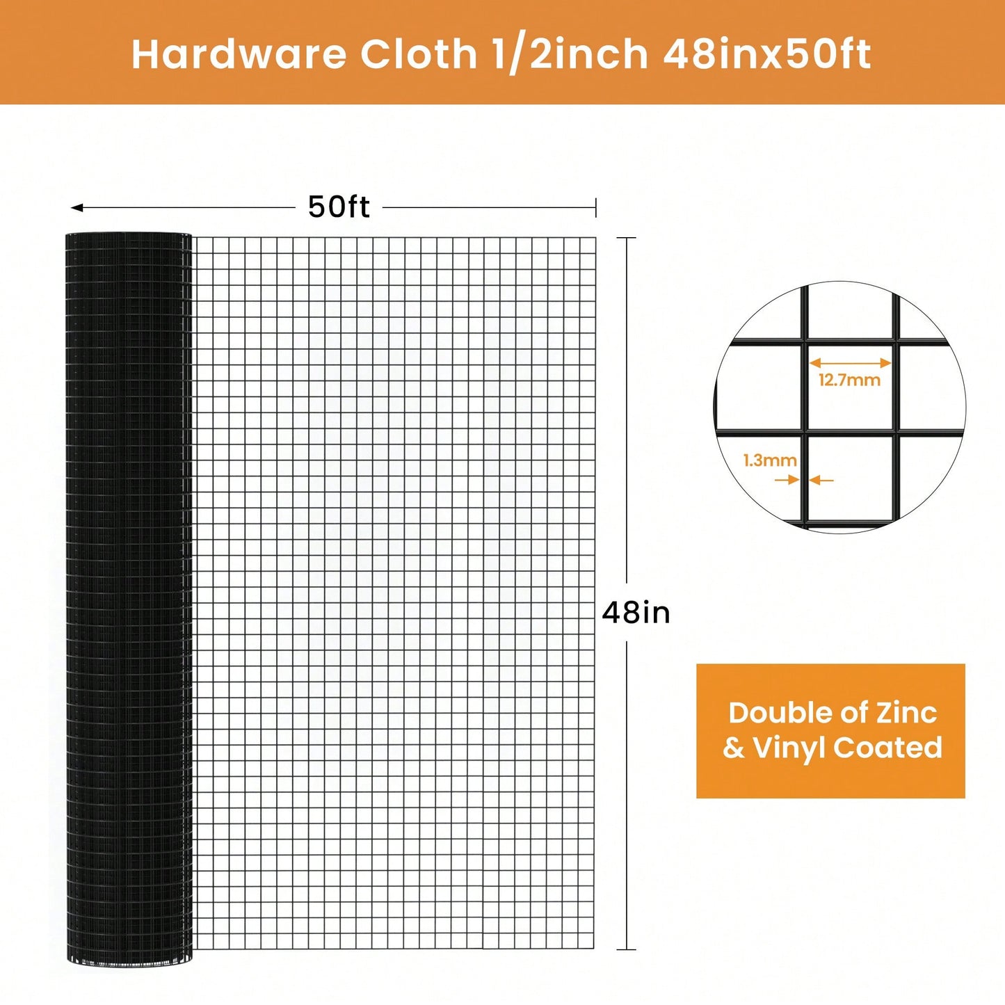 Vinyl Coated 1/2 Inch Welded Wire Mesh Roll 48 Inch X 50 Feet For Chicken Coops Gopher Barriers And Rat Fencing