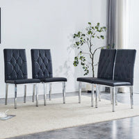 Elegant Black Armless Dining Chairs Set Of 4 With Vintage Grid And Buckle Design