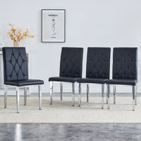 Elegant Black Armless Dining Chairs Set Of 4 With Vintage Grid And Buckle Design