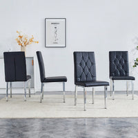 Elegant Black Armless Dining Chairs Set Of 4 With Vintage Grid And Buckle Design