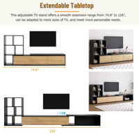 Extendable 74.8 to 126 Inch TV Stand with 3 Tier Bookshelves for TVs Up to 110 Inches Adjustable Entertainment Center with Storage White