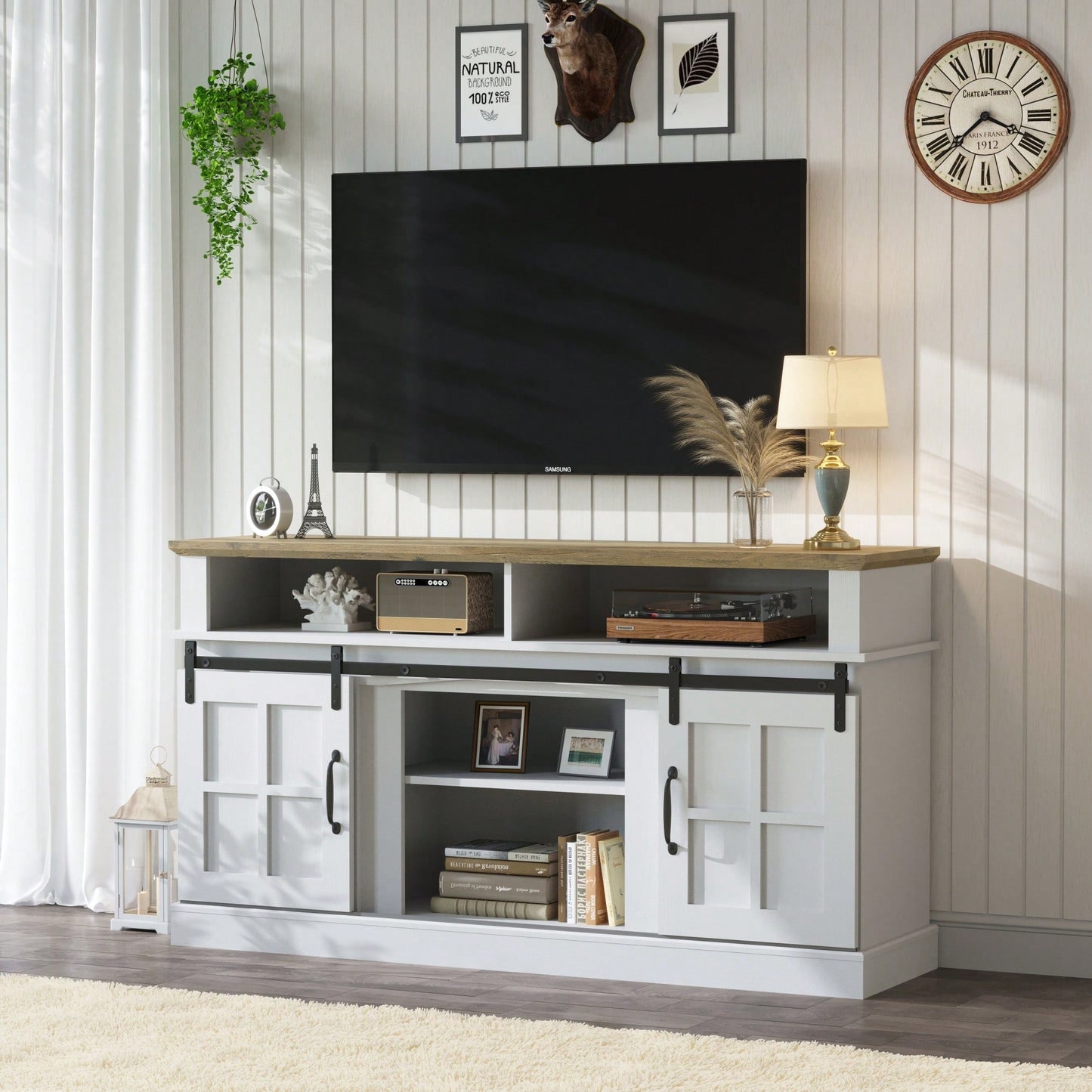 58 Inch TV Stand With Storage Cabinet And Shelves For Living Room And Bedroom Entertainment Center