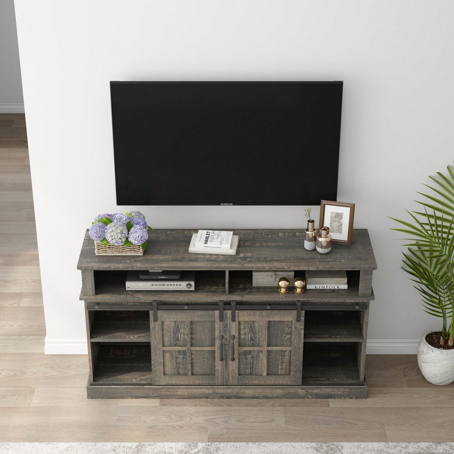 58 Inch TV Stand With Storage Cabinet And Shelves For Living Room And Bedroom Entertainment Center