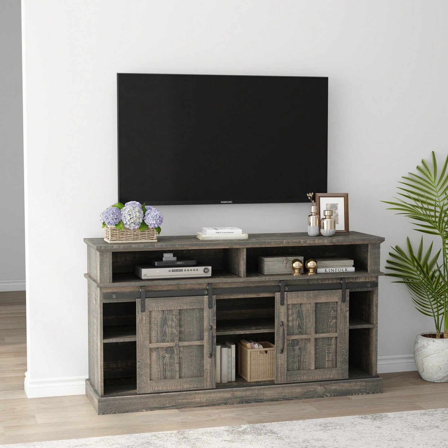 58 Inch TV Stand With Storage Cabinet And Shelves For Living Room And Bedroom Entertainment Center