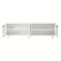 Contemporary White TV Stand for TVs Up to 78 Inches with Adjustable Shelves Gold Handles and Arch Fluted Glass Doors Elegant Media Console