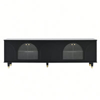 Contemporary White TV Stand for TVs Up to 78 Inches with Adjustable Shelves Gold Handles and Arch Fluted Glass Doors Elegant Media Console