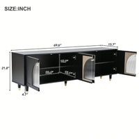 Contemporary White TV Stand for TVs Up to 78 Inches with Adjustable Shelves Gold Handles and Arch Fluted Glass Doors Elegant Media Console