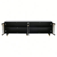 Contemporary White TV Stand for TVs Up to 78 Inches with Adjustable Shelves Gold Handles and Arch Fluted Glass Doors Elegant Media Console