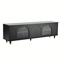 Contemporary White TV Stand for TVs Up to 78 Inches with Adjustable Shelves Gold Handles and Arch Fluted Glass Doors Elegant Media Console