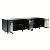 Contemporary White TV Stand for TVs Up to 78 Inches with Adjustable Shelves Gold Handles and Arch Fluted Glass Doors Elegant Media Console