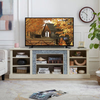 Modern Faux Stacked Stone TV Stand And Media Console Table With Ample Storage Cabinet Cherry Finish