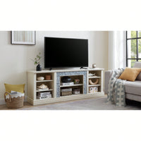 Modern Faux Stacked Stone TV Stand And Media Console Table With Ample Storage Cabinet Cherry Finish