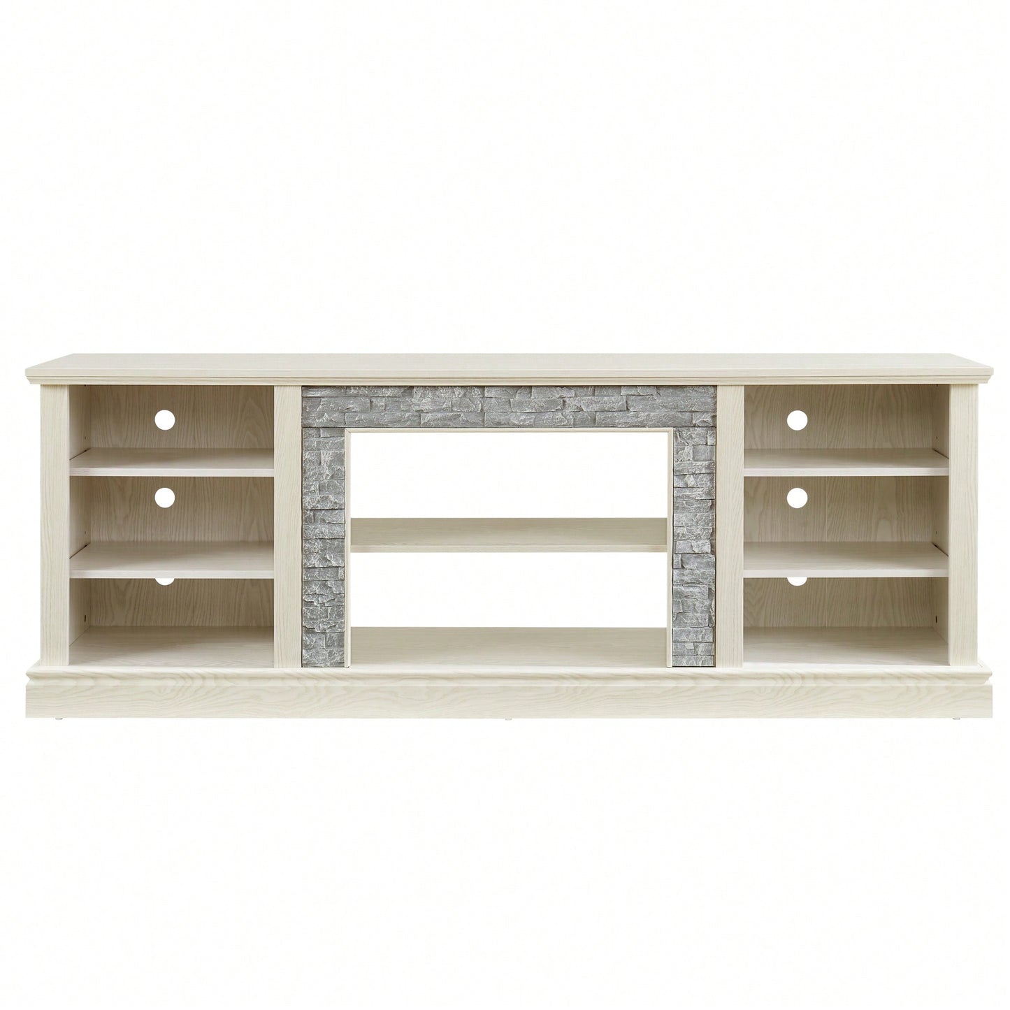 Modern Faux Stacked Stone TV Stand And Media Console Table With Ample Storage Cabinet Cherry Finish