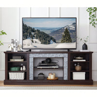 Modern Faux Stacked Stone TV Stand And Media Console Table With Ample Storage Cabinet Cherry Finish